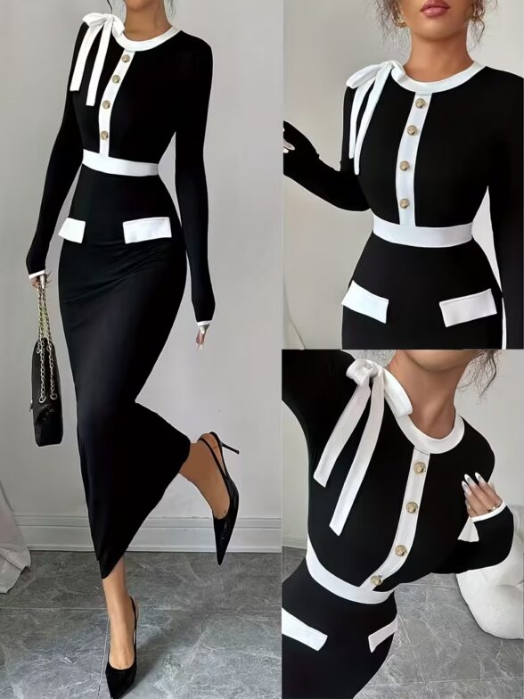Rochie Lunga Tayler Neagra cu Funda Alba