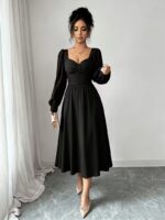 Rochie Midi Petina Neagra cu Maneci Bufante - imagine 5