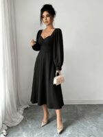 Rochie Midi Petina Neagra cu Maneci Bufante - imagine 4