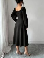 Rochie Midi Petina Neagra cu Maneci Bufante - imagine 2