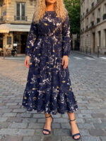 Rochie Midi Romane Bleumarin Inflorata