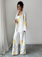 Compleu Jalma Bej cu Print Floral format din Top si Pantalon - imagine 5