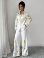 Compleu Jalma Bej cu Print Floral format din Top si Pantalon - imagine 4