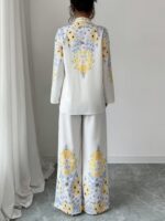 Compleu Jalma Bej cu Print Floral format din Top si Pantalon - imagine 2