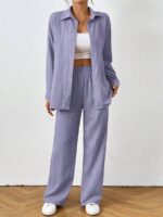 Compleu Rodica Mov format din Camasa si Pantalon - imagine 5