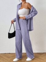 Compleu Rodica Mov format din Camasa si Pantalon - imagine 4