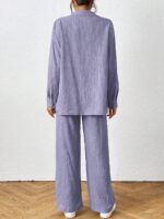 Compleu Rodica Mov format din Camasa si Pantalon - imagine 2