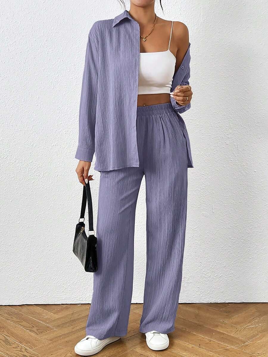 9422 Compleu Rodica Mov format din Camasa si Pantalon - imagine 1