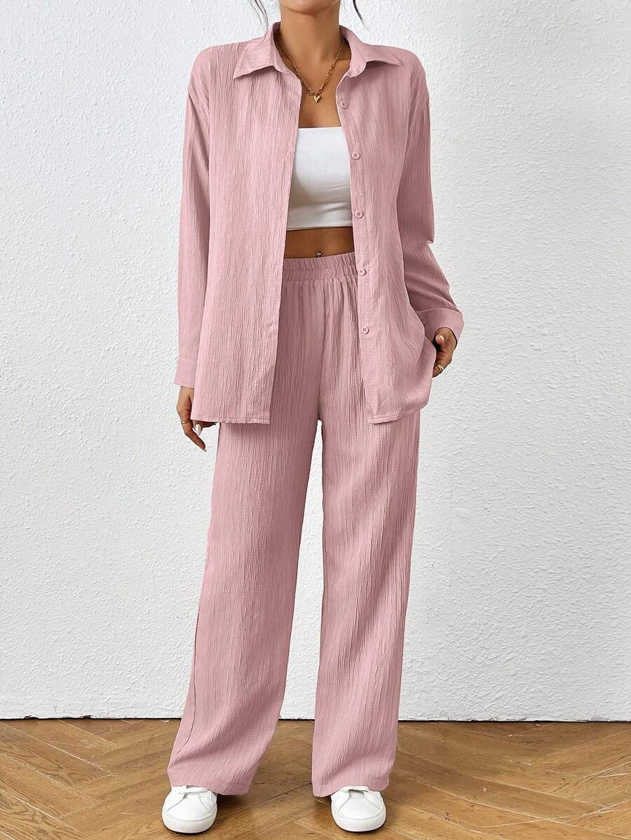 9426 Compleu Egonia Roz format din Camasa si Pantalon - imagine 1