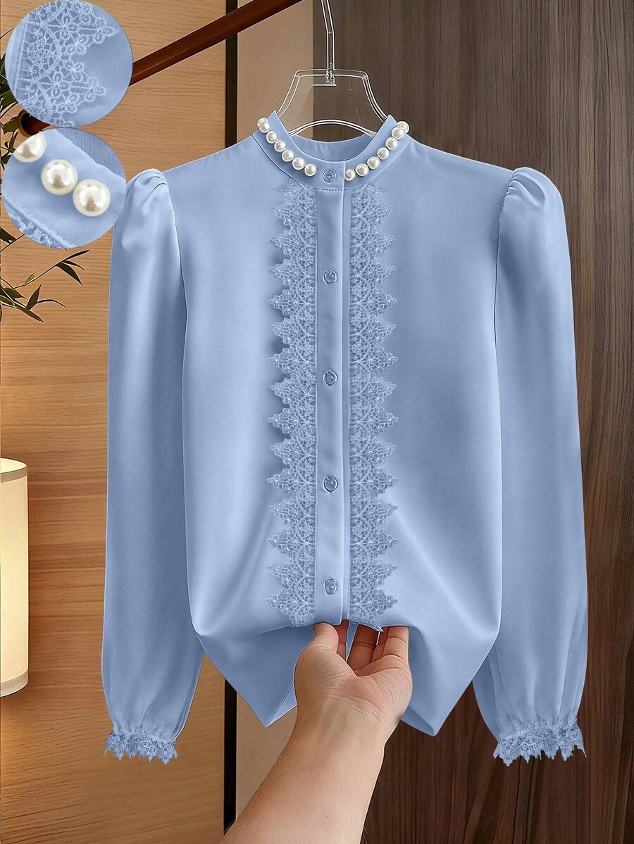 9449 Bluza Dama Sally Bleu cu Perle - imagine 1