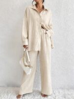 Compleu Adrina Bej format din Camasa si Pantalon - imagine 6