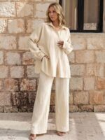 Compleu Adrina Bej format din Camasa si Pantalon - imagine 4