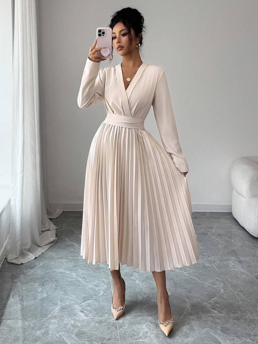 9491 Rochie Midi Cecilia Bej Plisata - imagine 1