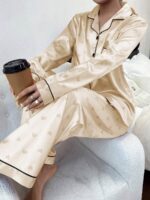 Compleu de Noapte cu Pantalon Sirina Bej - imagine 5