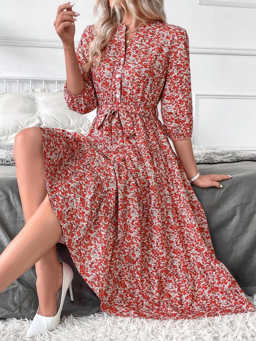 9557 Rochie Midi Arona cu Print Floral - imagine 1