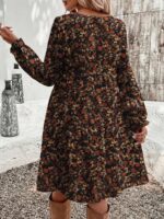 Rochie Scurta Wania Neagra cu Print Frunze Maro - imagine 2