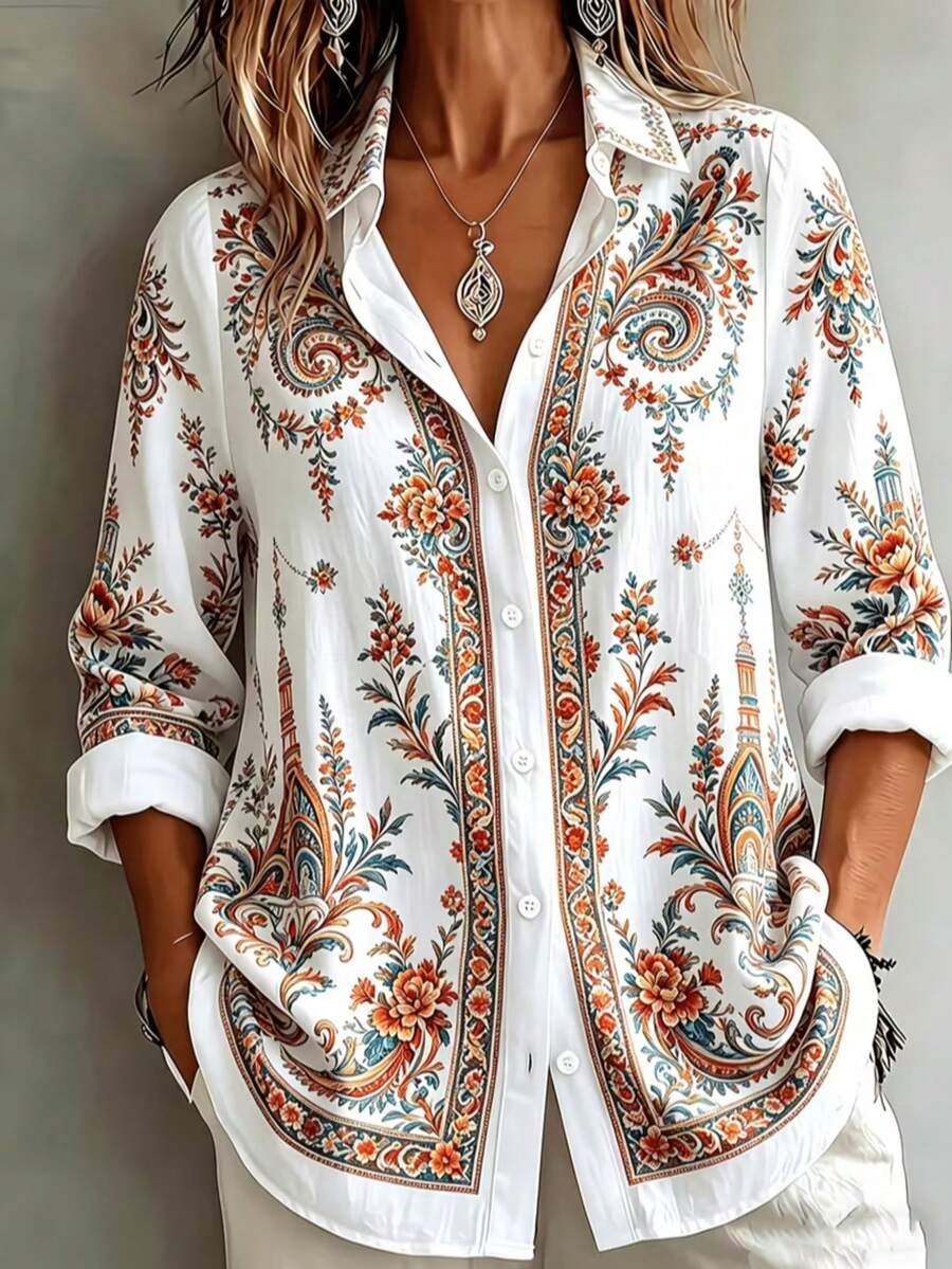 9577 Camasa Dama Halfrid Alba cu Print Floral - imagine 1