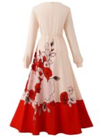 Rochie Midi Safira Bej cu Print Floral - imagine 2