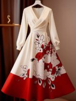 Rochie Midi Safira Bej cu Print Floral - imagine 3