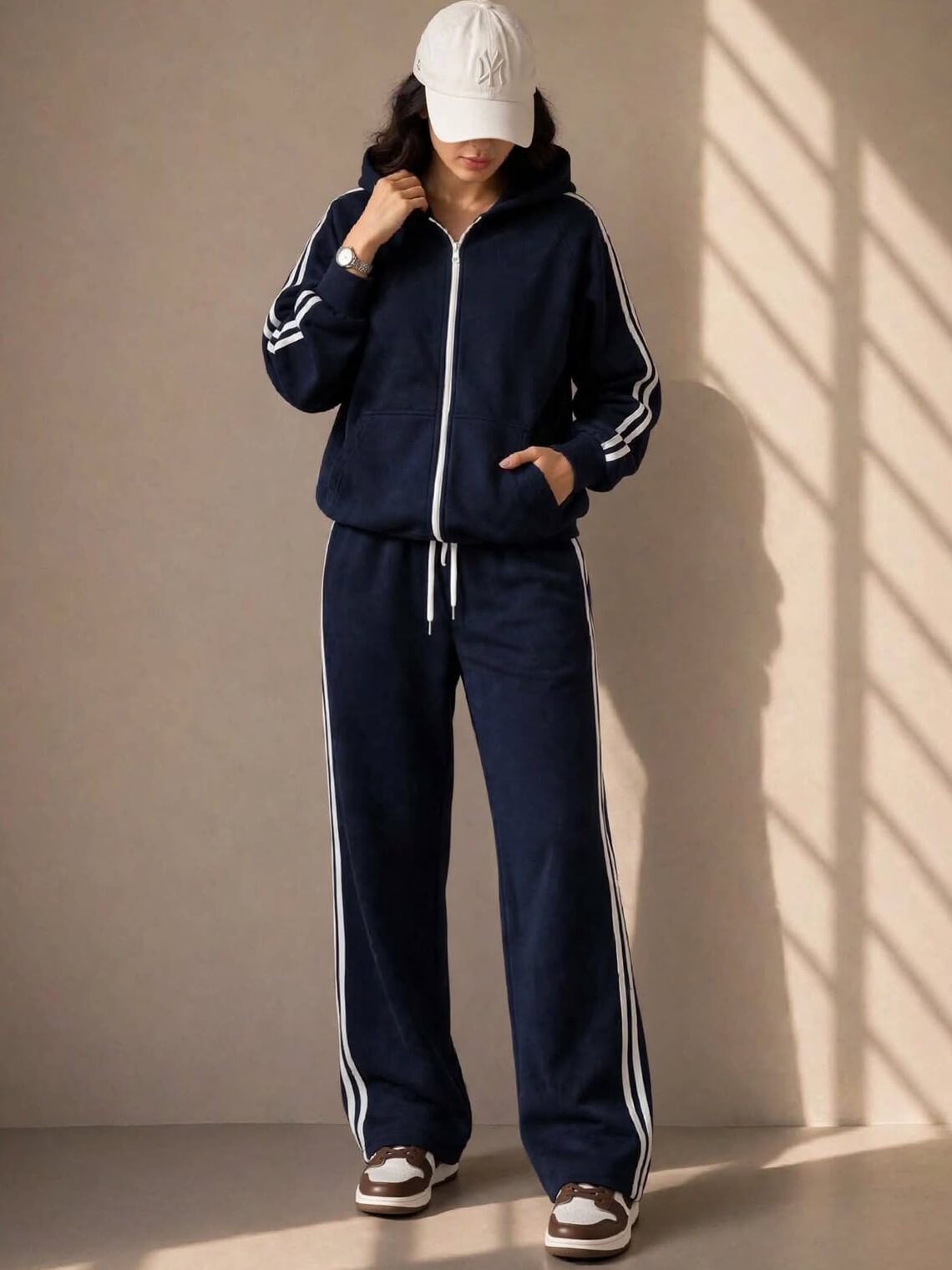 9702 (1) Trening format din bluza cu fermoar si pantalon Atlanta Bleumarin - imagine 1