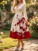 Rochie Midi Safira Bej cu Print Floral
