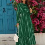 Rochie Lunga Elara Verde cu Buline Albe - imagine 6