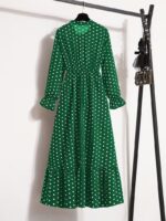 Rochie Lunga Elara Verde cu Buline Albe - imagine 5