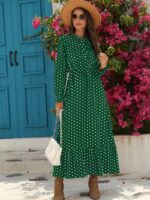 Rochie Lunga Elara Verde cu Buline Albe