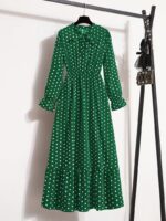 Rochie Lunga Elara Verde cu Buline Albe - imagine 4