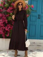 Rochie Lunga Elsevi Neagra cu Buline Rosii