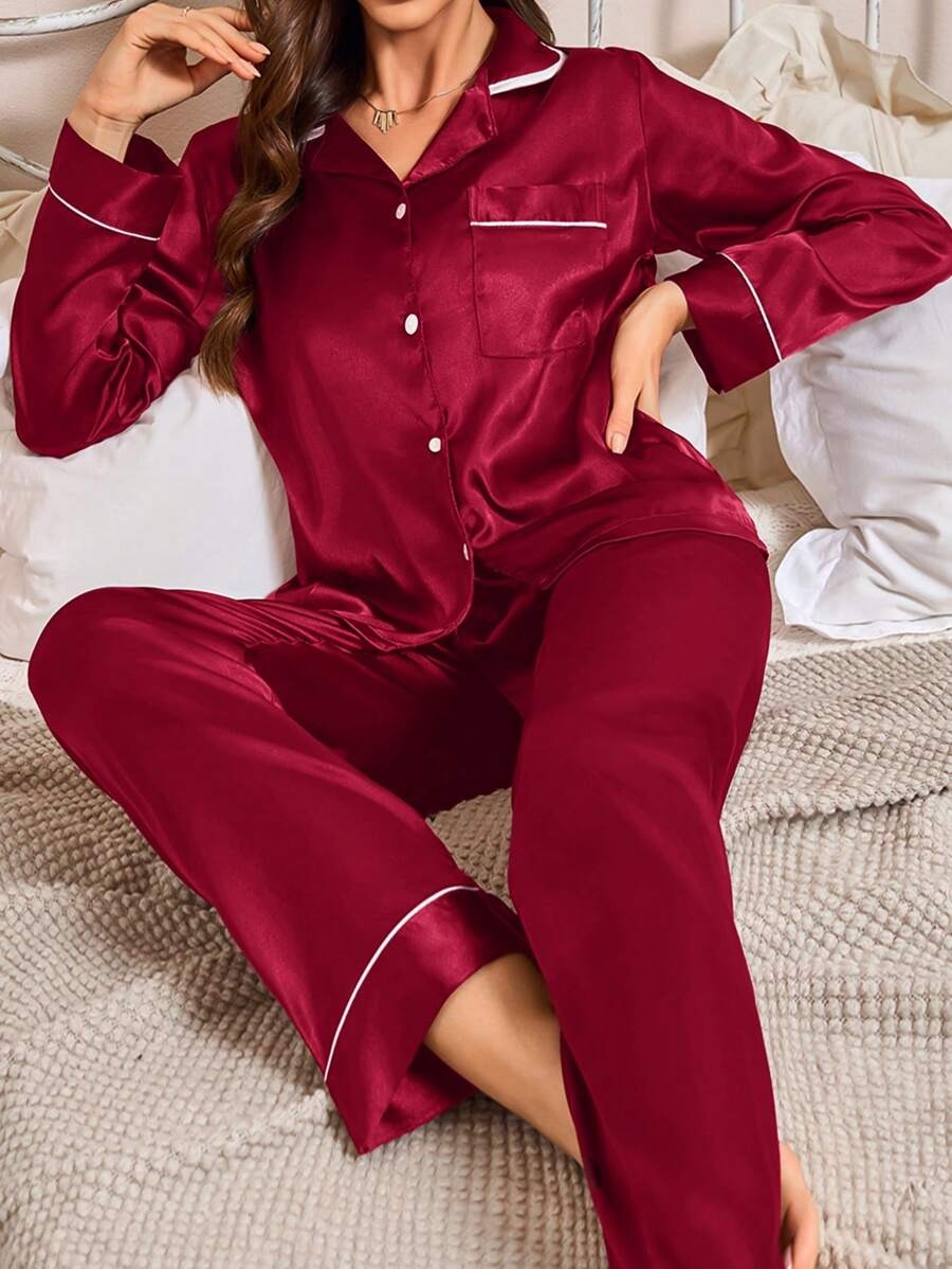 9736 Compleu de Noapte cu Pantalon Aston Grena - imagine 1