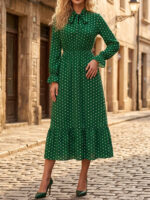 Rochie Lunga Elara Verde cu Buline Albe - imagine 3