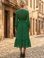 Rochie Lunga Elara Verde cu Buline Albe - imagine 2