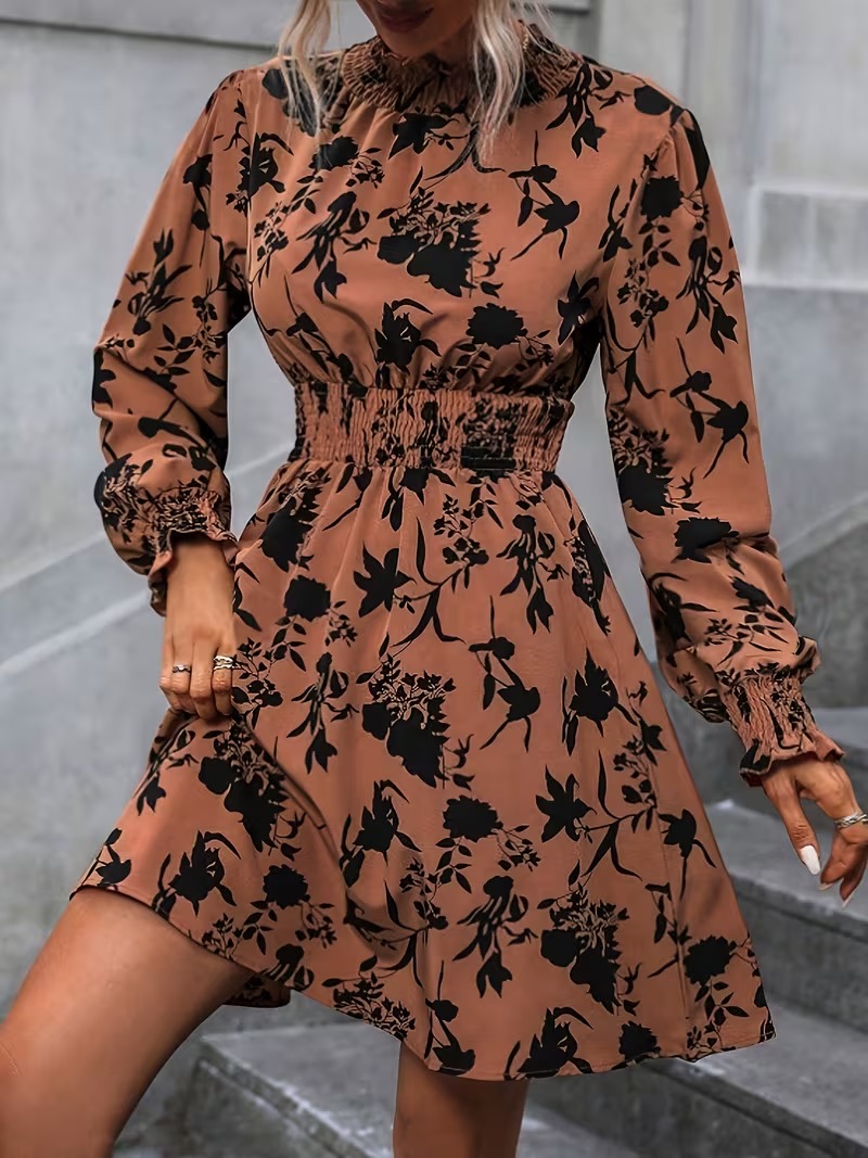 9808 Rochie Scurta Dilara Maro cu Print Floral Negru - imagine 1