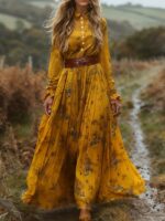 Rochie Lunga Fedora Galbena Inflorata - imagine 2