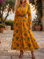 Rochie Lunga Fedora Galbena Inflorata