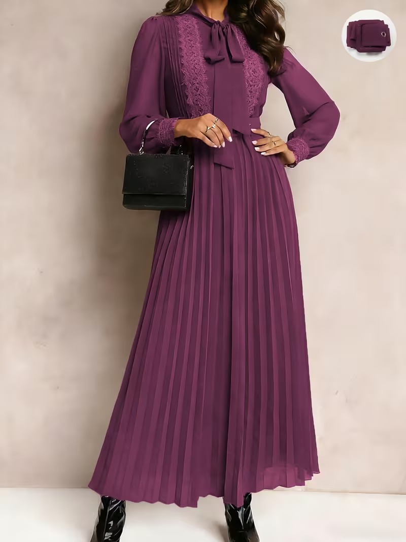 9859 Rochie Lunga Aleksina Mov Plisata - imagine 1