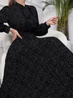 Rochie Lunga Sinika Neagra cu Buline Albe - imagine 6