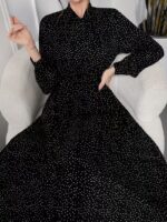 Rochie Lunga Sinika Neagra cu Buline Albe - imagine 5