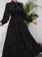 Rochie Lunga Sinika Neagra cu Buline Albe - imagine 2