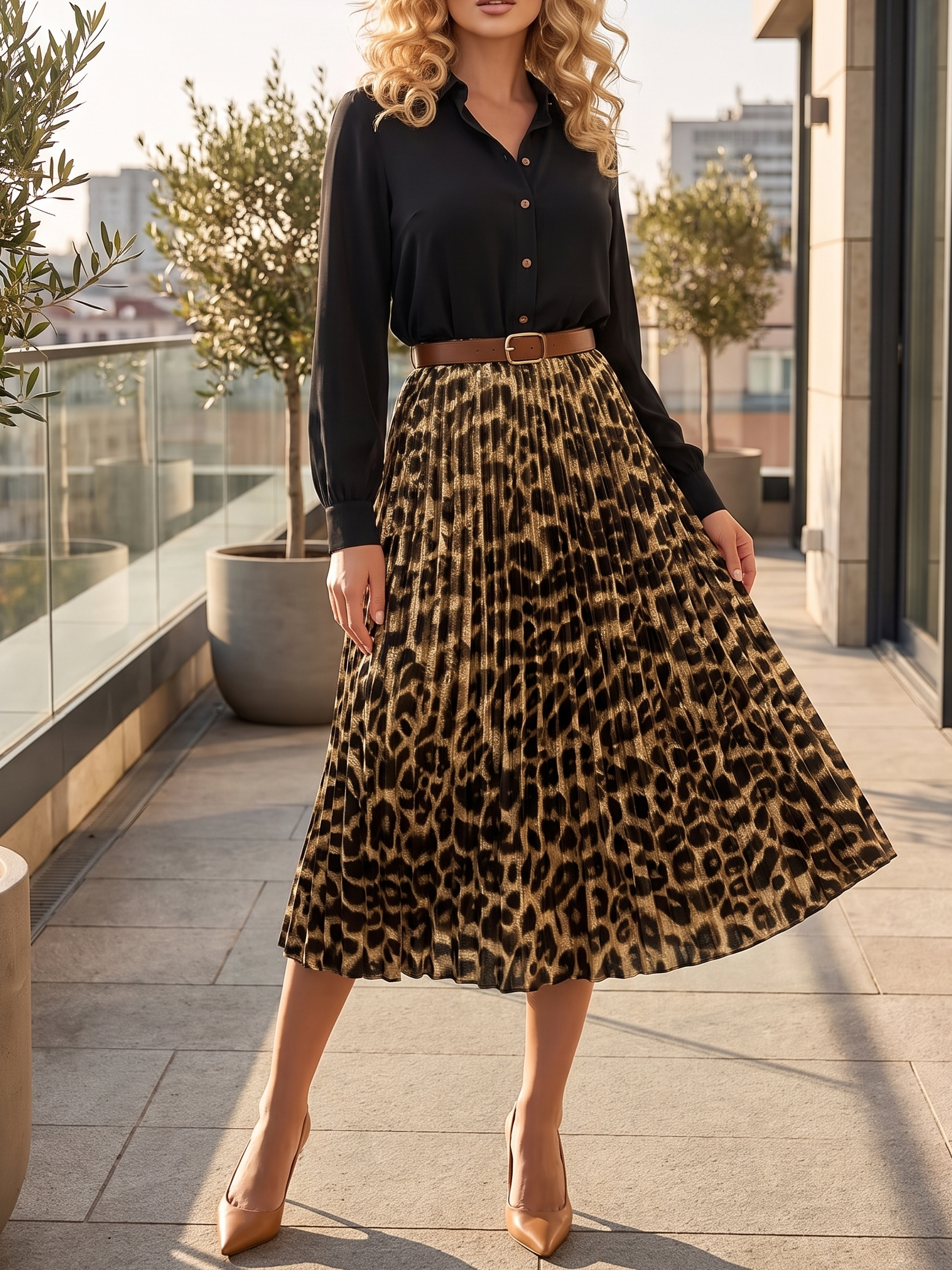 9957 Rochie Midi Panisia Plisata cu Imprimeu Animal Print - imagine 1