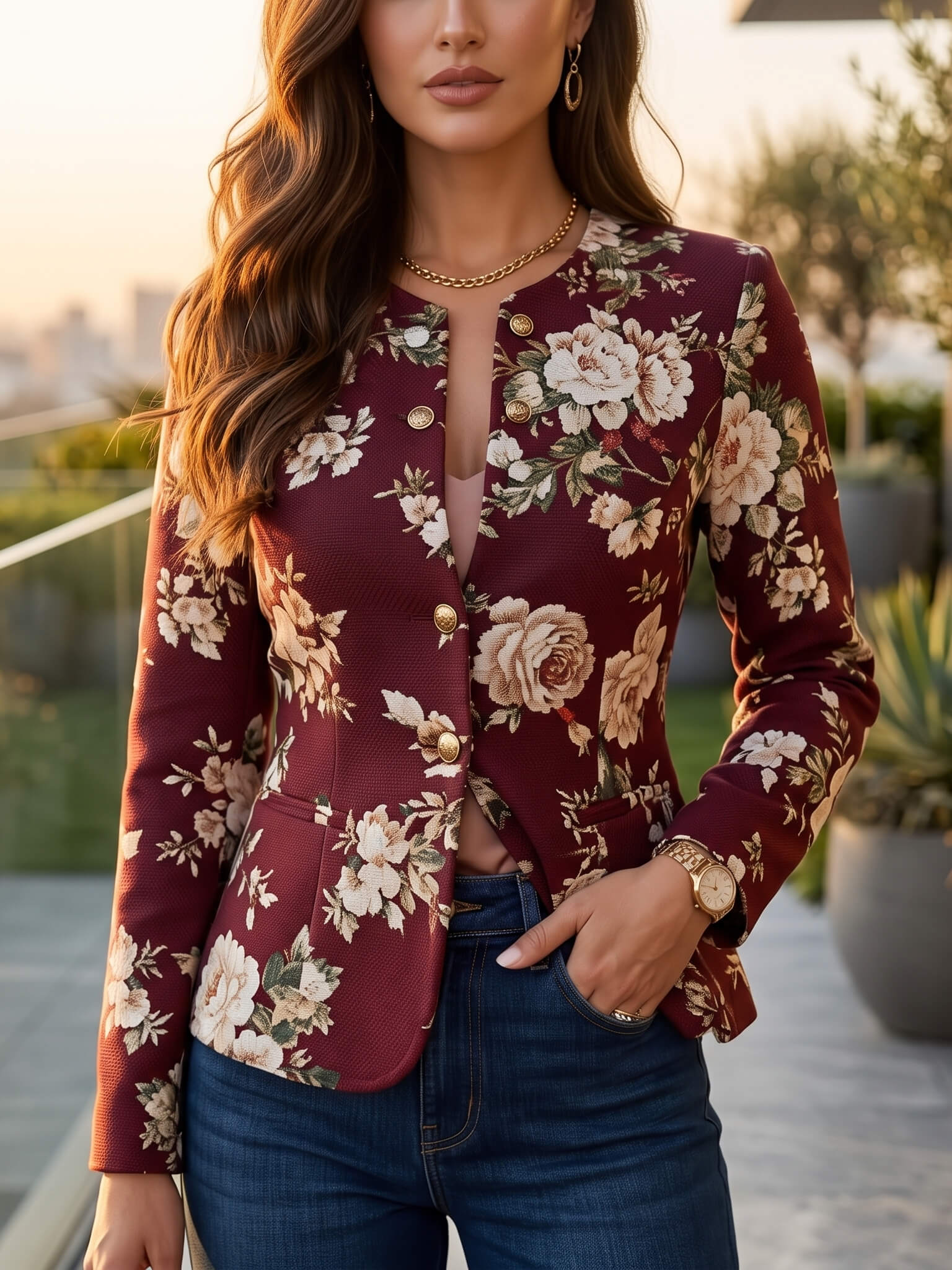10488 (1) Sacou Dama Lisbet Grena cu Print Floral ( fara captuseala ) - imagine 1