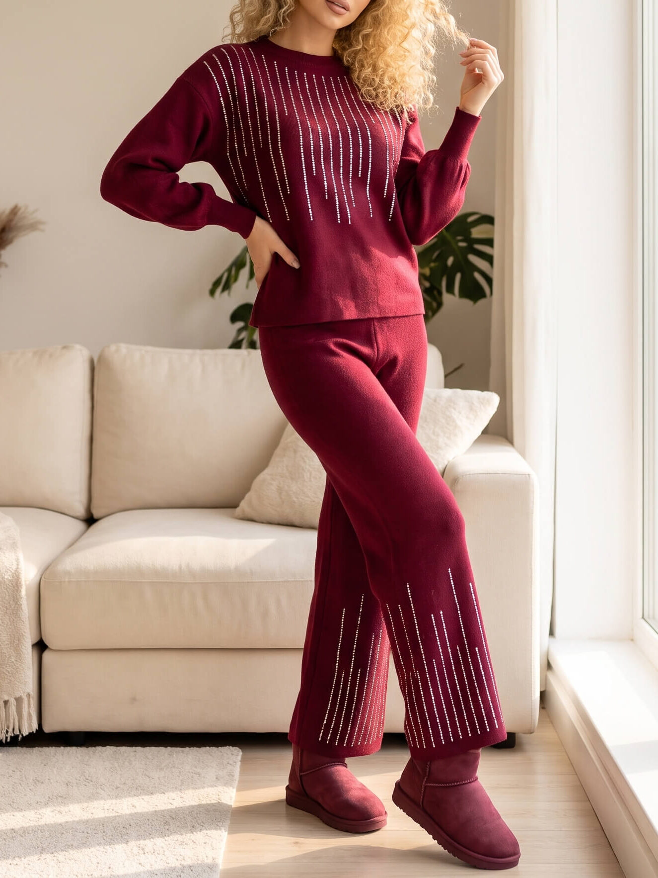 10493 (1) Compleu Tricotat cu Pantalon Jairus Grena - imagine 1