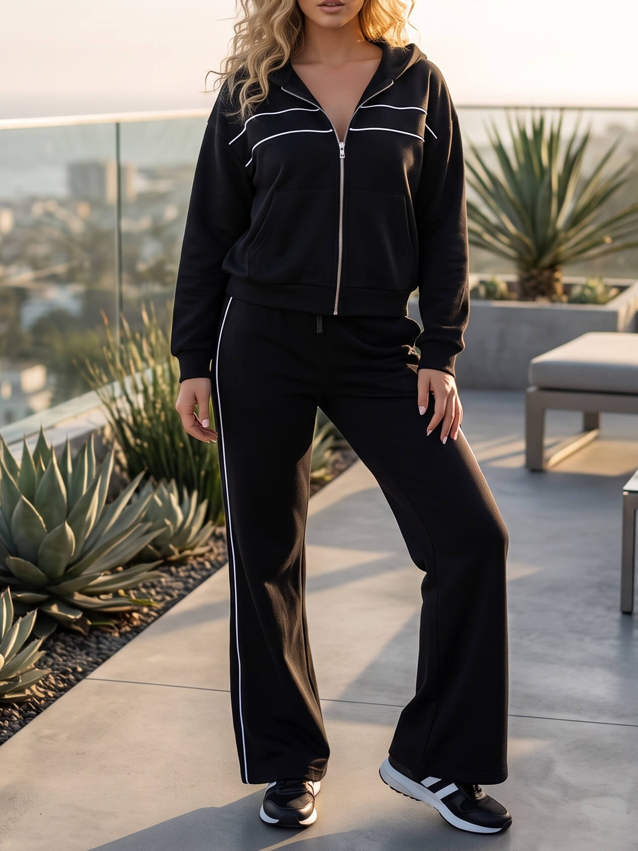 10500-1 (1) Trening format din bluza cu fermoar si pantalon Nicoleta Negru - imagine 1