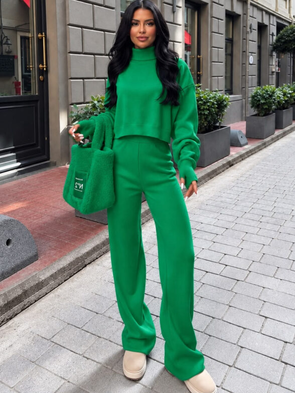 Compleu Tricotat cu Pantalon Simona Verde
