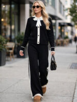 Compleu Tricotat cu Pantalon Carmen Negru