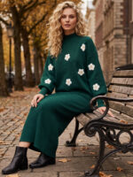 Compleu Tricotat format din Rochie fara Maneci si Bluza Andreea Turcoaz - imagine 4