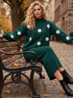 Compleu Tricotat format din Rochie fara Maneci si Bluza Andreea Turcoaz - imagine 2