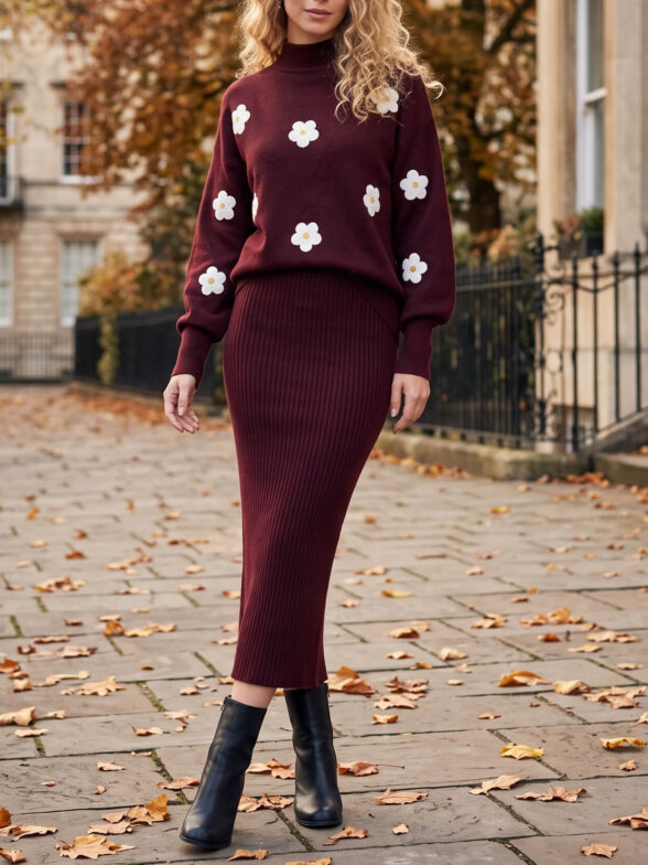 Compleu Tricotat format din Rochie fara Maneci si Bluza Andreea Grena