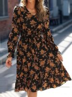 Rochie Scurta Adamine Neagra cu Print Floral Portocaliu - imagine 5